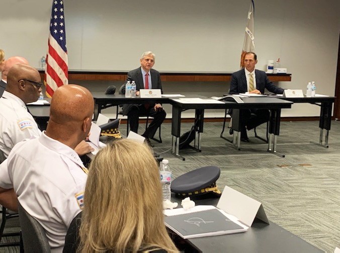 Attorney General Garland meets with U.S. Attorney for the Northern District of Illinois John Lausch and members of the Chicago Police Department Strategic Decision Support Center.
