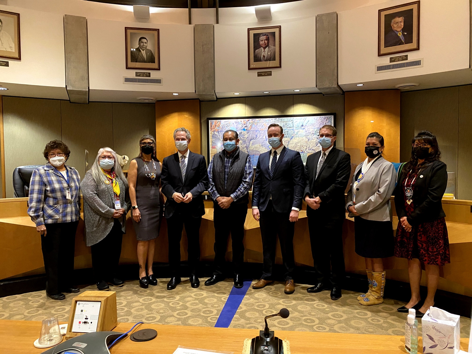 Vice Chairman Ramona Y. Eagle, Councilwoman Marjorie Barry, Councilwoman Lorelei Cloud, United States Attorney Cole Finegan, Chairman Melvin J. Baker, AUSA Jeff Graves, AUSA R. Josh Player, Councilwoman Dr. Stacy I. Oberly, Councilwoman Vanessa Torres.