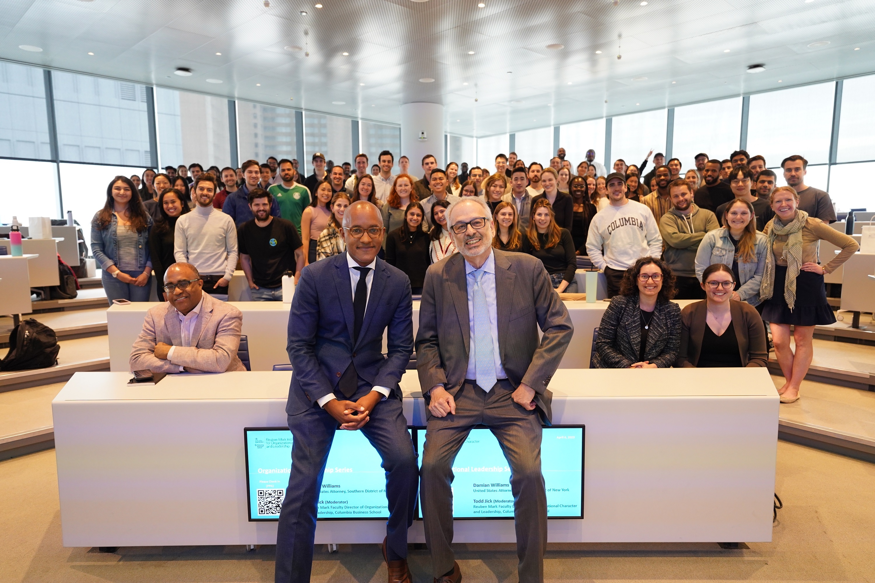 U.S. Attorney Damian Williams speaking with Columbia Business and Law Students