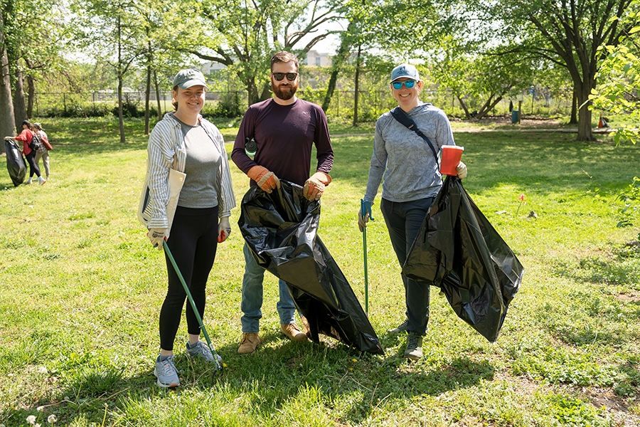 Volunteers for the 2023 Earth Day Cleanup at Marvin Gaye park pose for a photo.