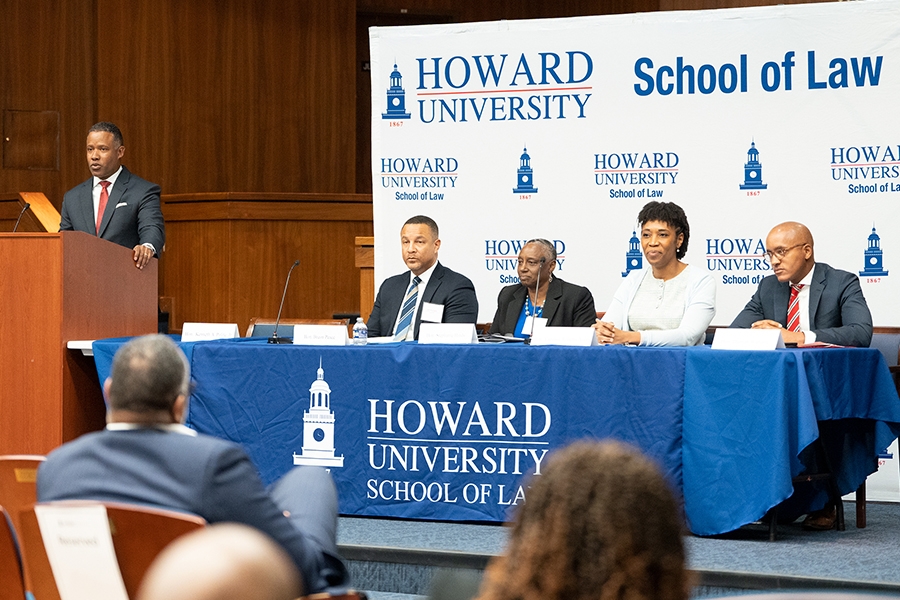Assistant Attorney General Kenneth A. Polite, Jr. of the Criminal Division leads a panel discussion at Howard University School of Law.