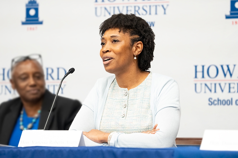 U.S. Attorney for the District of Connecticut Vanessa Roberts Avery delivers remarks at a panel discussion at Howard University School of Law.