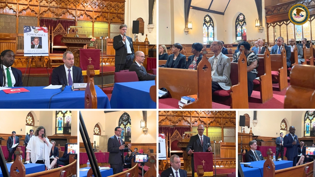U.S. Attorney Sellinger and various Assistant U.S. Attorneys spoke with citizens at a public town hall in Camden.