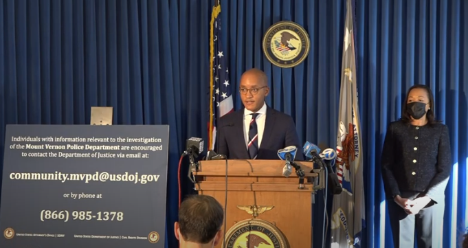 UNITED STATES ATTORNEY DAMIAN WILLIAMS ANNOUNCES INVESTIGATION OF THE MOUNT VERNON POLICE DEPARTMENT