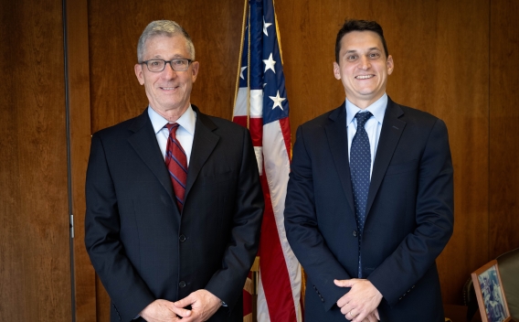 Mitchell S. Goldberg, Chief Judge of the U.S. District Court for the Eastern District of Pennsylvania (left) and United States Attorney David Metcalf.