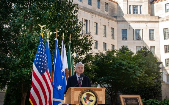 Attorney General Merrick B. Garland delivers remarks at the Department of Justice honoring the 20th Anniversary of the September 11 attacks.