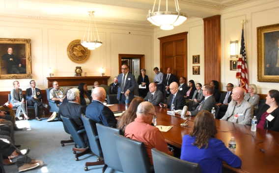 Assistant Attorney General of the Justice Department’s Antitrust Division Jonathan Kanter addresses the National Farmer’s Union (NFU) at RFK Main Justice building.