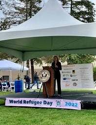 Pictured: U.S. Attorney Waldref speaking at World Refugee Day in Spokane