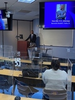 U.S. Attorney Ronald C. Gathe, Jr. talks to Southern University law students