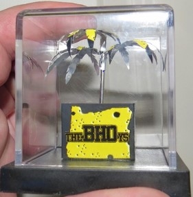 3 dimensional BHOys logo in a case