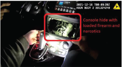 Hide in vehicle dashboard with loaded firearm and narcotics