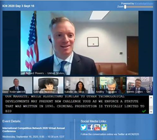 Then-Deputy Assistant Attorney General Richard Powers participates in the ICN 2020 virtual conference.