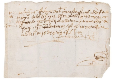 Front of manuscript signed by Conquistador Hernando Cortés in 1527