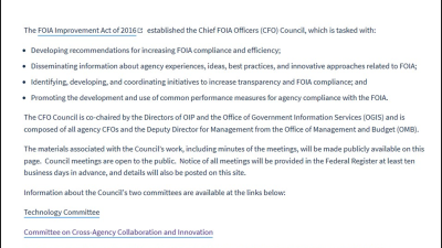 Chief FOIA Officers Council Webpage Screenshot of the CFO Council webpage on FOIA.gov