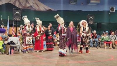People are recognized at a Powwow on the Yakima Reservation