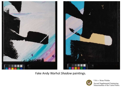 Two fake paintings replicated of Andy Warhol's Shadow series