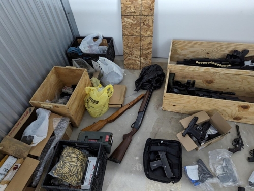 Photograph taken from the storage unit containing firearms and explosive materials