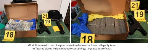 9mm Glock 12 firearm with machinegun conversion device, extended magazine, and tactical laser sight