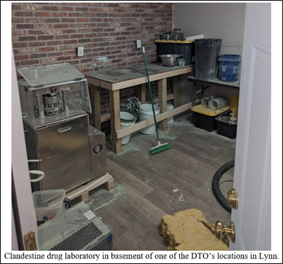 Clandestine drug lab in basement of DTO's locations in Lynn