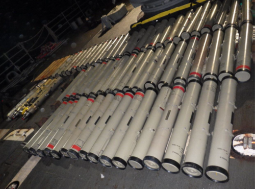 “Dhelaveih” anti-tank guided missiles “Dhelaveih” anti-tank guided missiles laying on the deck of a ship.