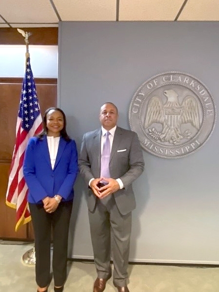 Assistant Attorney General Clarke and Clarksdale Mayor Chuck Espy. Assistant Attorney General Clarke and Clarksdale Mayor Chuck Espy.