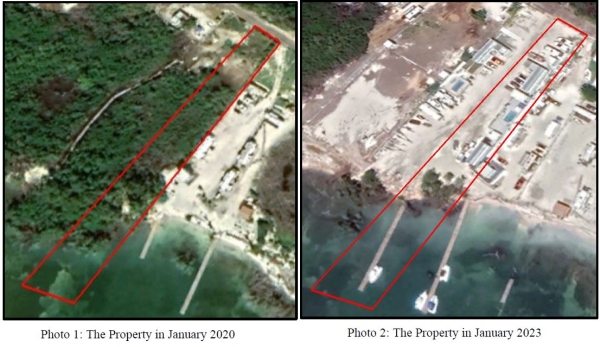 overhead image of before and after of cleared wetlands
