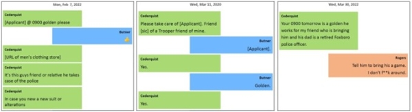 Text message conversations showing Cederquist and his co-conspirators described a number of “golden” applicants as performing poorly on their skills tests. 