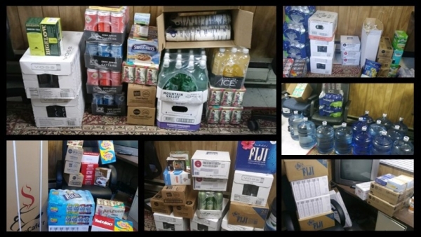free inventory from the water company, such as cases of bottled Fiji, VOSS and Essentia water, cases of bottled Arizona Iced Tea, coffee and tea products and boxes of Twizzlers and Swedish Fish