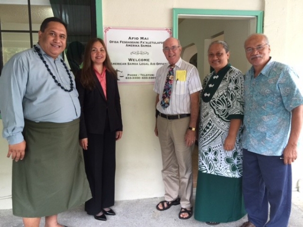 Picture of U.S. Attorney Alicia Limtiaco meeting with Director Fainu’ulelei Ala’ilima-Utu and his staff from the American Samoa Legal Services, in American Samoa