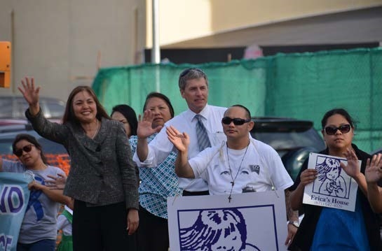 Picture of U.S. Attorney Alicia Limtiaco and First Assistant Shawn Anderson at the Human Trafficking Awareness and Prevention Wave in Guam
