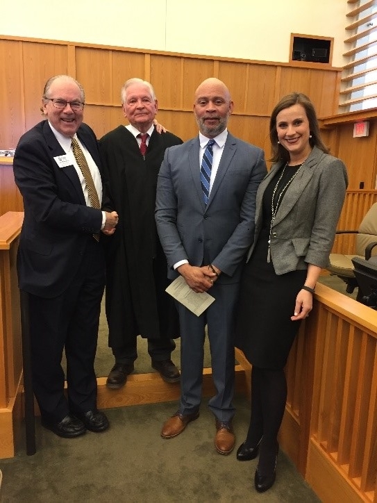 Nineteen New United States Citizens Naturalized Thursday in Natchez Picture showing Dean Emeritus Jim Rosenblatt, MC Law, Judge David C. Bramlette the third, Darryl Grennel, Natchez Mayor and Assistant U.S. Attorney Kristi H. Johnson