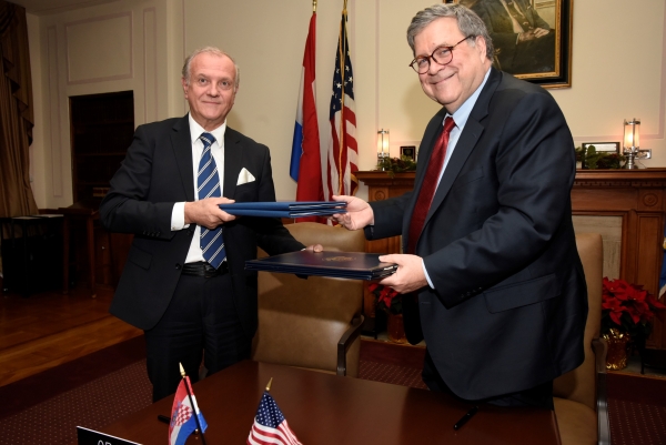 Croatia’s Minister of Justice Dražen Bošnjaković and U.S. Attorney General William P. Barr Croatia’s Minister of Justice Dražen Bošnjaković and U.S. Attorney General William P. Barr