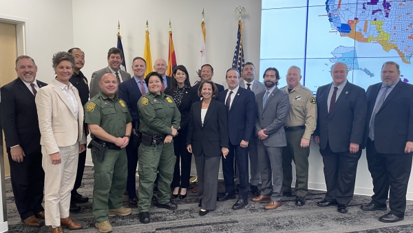 Deputy AG Monaco, ATF Director Dettelbach, U.S. Attorney McGrath, and law enforcement leaders at the San Diego Imperial Valley High Intensity Drug Trafficking Area (HIDTA) Office.