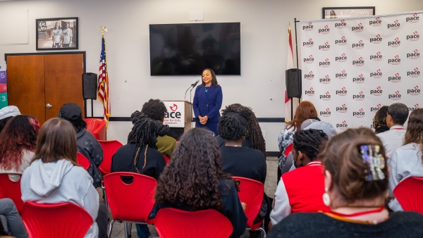 Assistant Attorney General Clarke addressing students at the Pace Center for Girls.