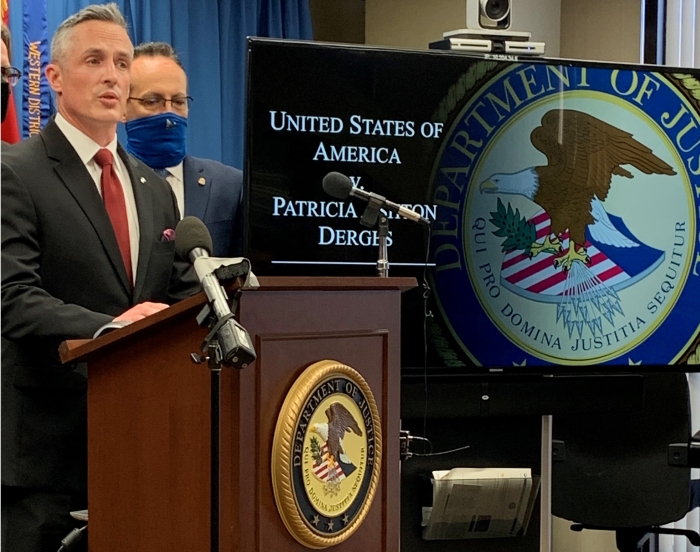 U.S. Attorney Tim Garrison announces a federal indictment against Patricia Derges U.S. Attorney Tim Garrison announces a federal indictment against Patricia Derges