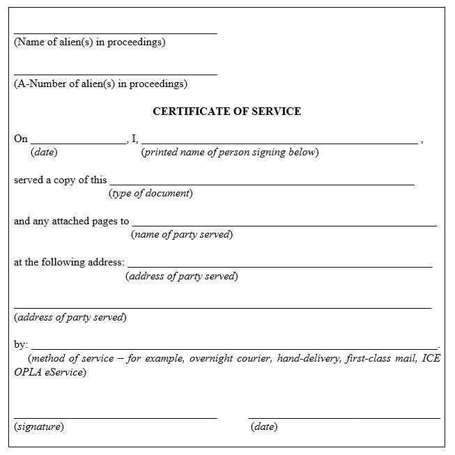 Executive Office for Immigration Review | Appendix F - Cert. of