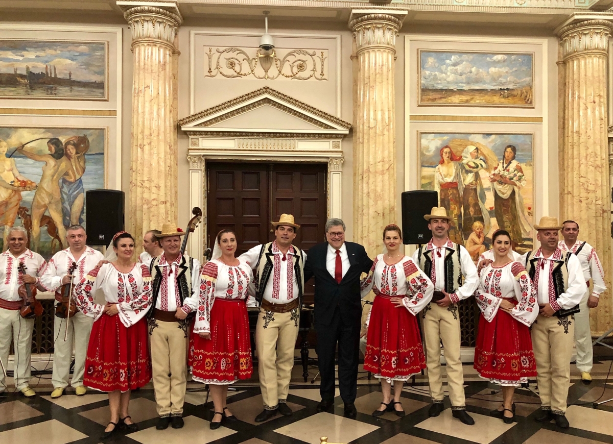Attorney General Barr with Traditional Romanian Dancers Attorney General Barr with Traditional Romanian Dancers