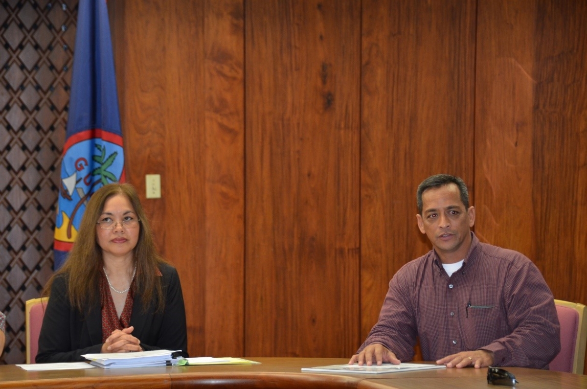 Picture of  U.S. Attorney Alicia Limtiaco with Senator Frank Blas Aguon, Jr. at the Resolution Reading in Guam for National Community Policing Week 