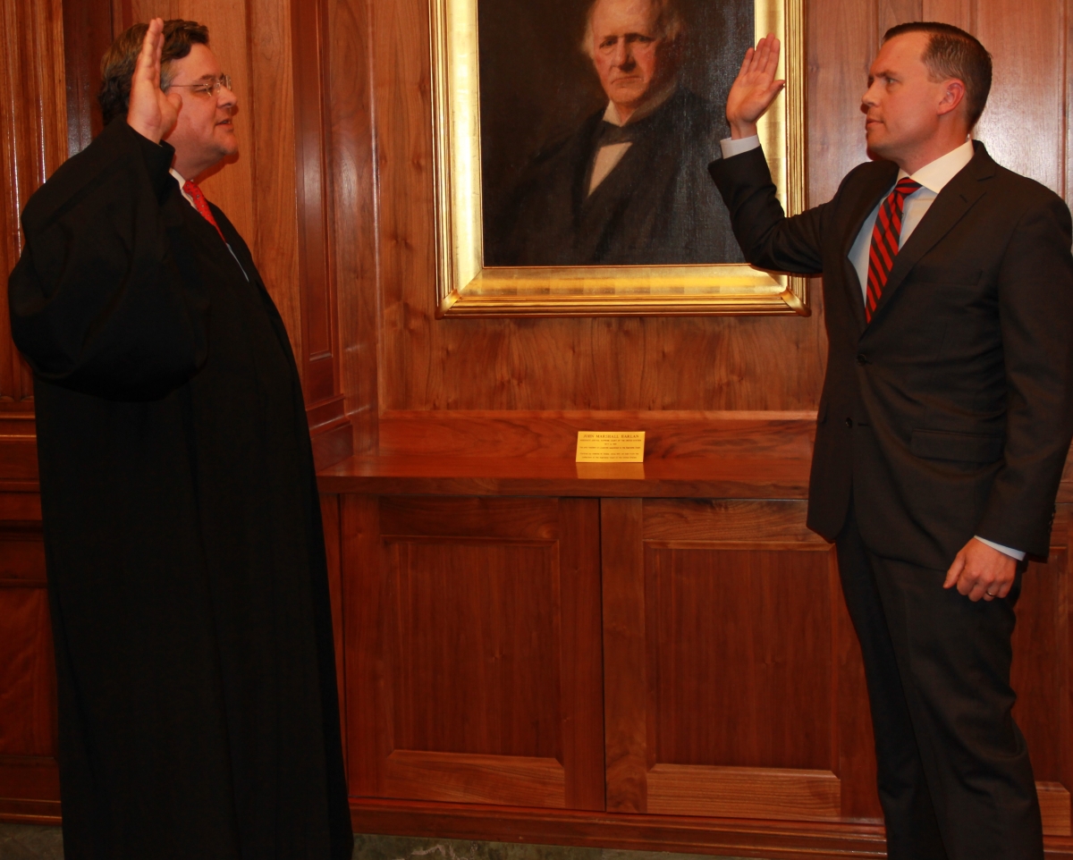 U.S. Attorney Russell Coleman taking oath of office administered by U.S. District Judge David J. Hale