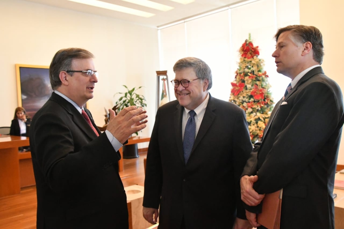 Foreign Minister Marcelo Ebrard Casaubon, Attorney General Barr and U.S. Ambassador Landau