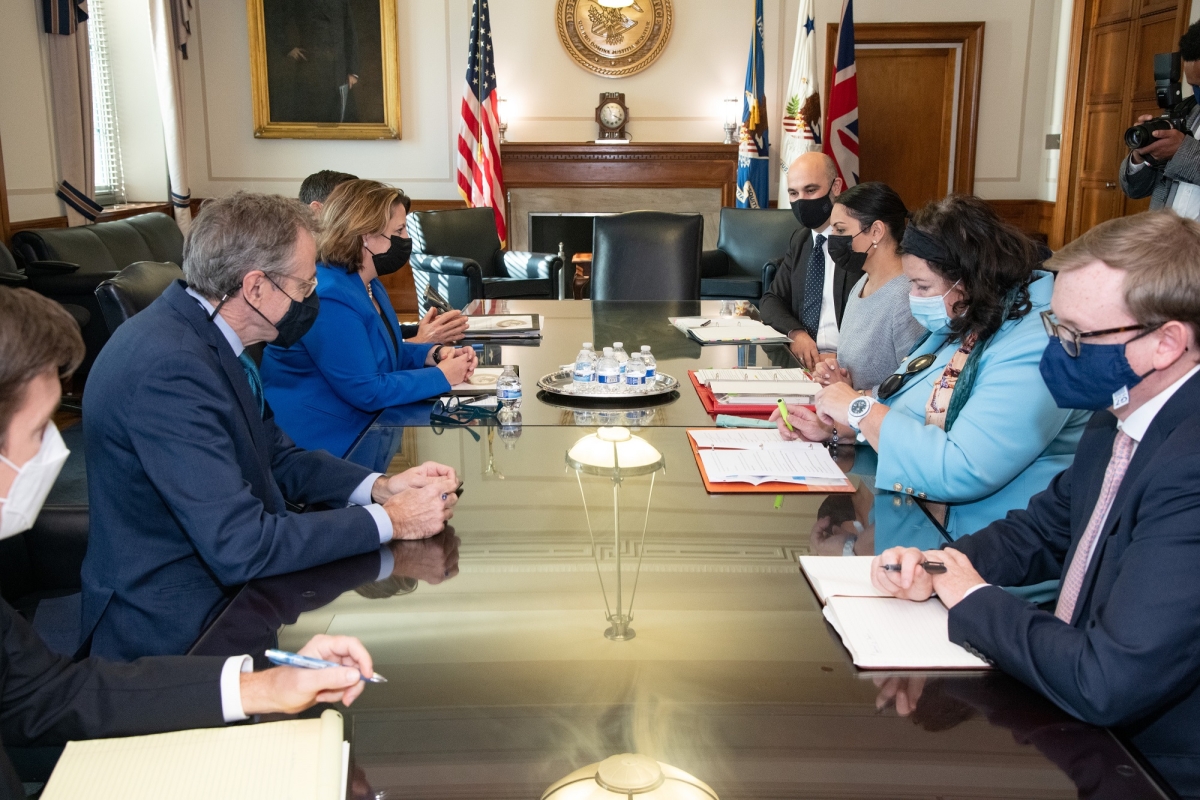 Deputy Attorney General Lisa Monaco of the U.S. Department of Justice, together with colleagues from the National Security Division and the Criminal Division, meet with UK Home Secretary Priti Patel.  