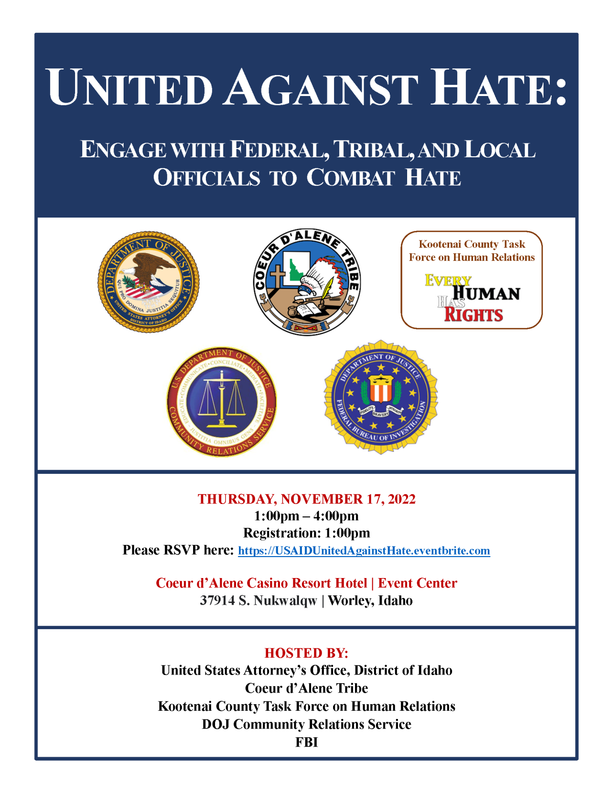 United Against Hate: Engage with Federal, Tribal, and Local Officials to Combat Hate