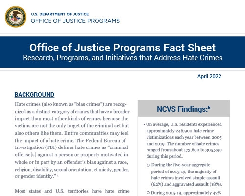 An image of the OJP hate crimes fact sheet