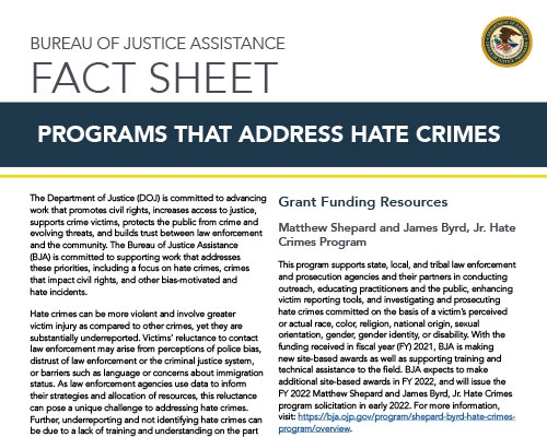 BJA fact sheet on hate crimes