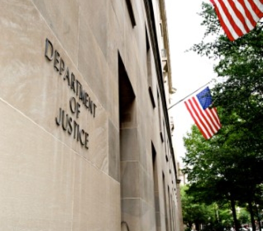 DOJ Building with Flags