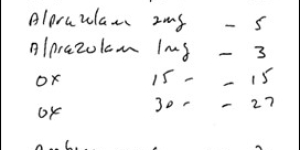 Image of handwritten menu of various prescription drugs and their cost written by Nazirbage