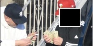 FBI surveillance photograph of Procopio with a co-conspirator counting money from a controlled buy of oxycodone pills
