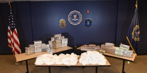 Drugs stacked on table