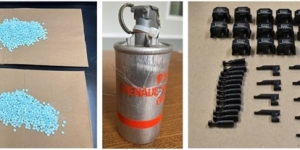 Pills, grenade and firearms