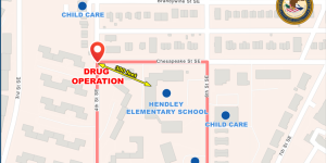 Map showing location of Hedley Elementary School